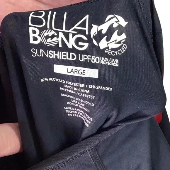 BillABong Sunshield Mens L Rash Guard Shirt Top Black UPF-50 UV/UVB Protection - Picture 9 of 9